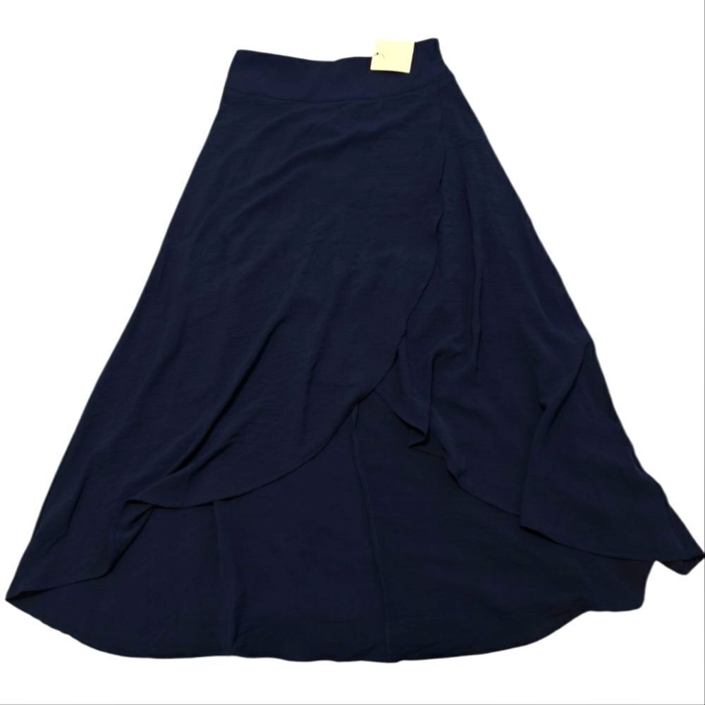 NWT BY DESIGN Blue Midi A-Line Skirt with Asymmetrical High-Low Hem SZ L